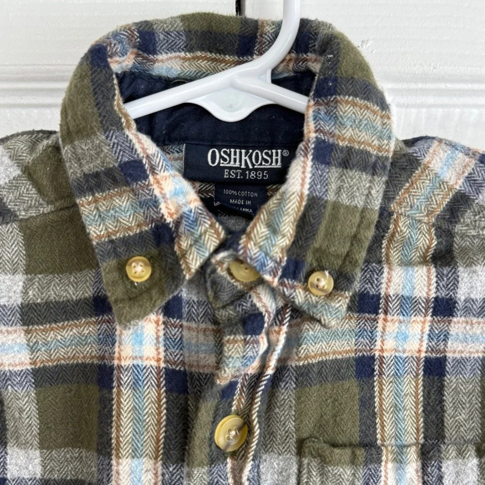 OshKosh B'gosh Kids Plaid Long Sleeve Button Down flannel Shirt Green Blue‎ 4T